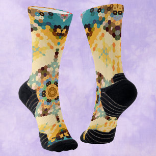 Hex Mandala Gelb und Blau Socken
