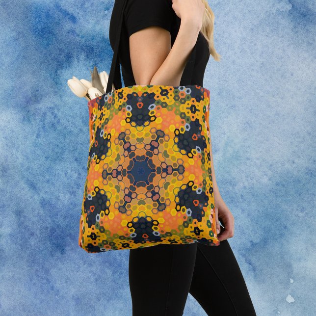 Hex Mandala Gelb und Orange Tasche (Von Creator hochgeladen)
