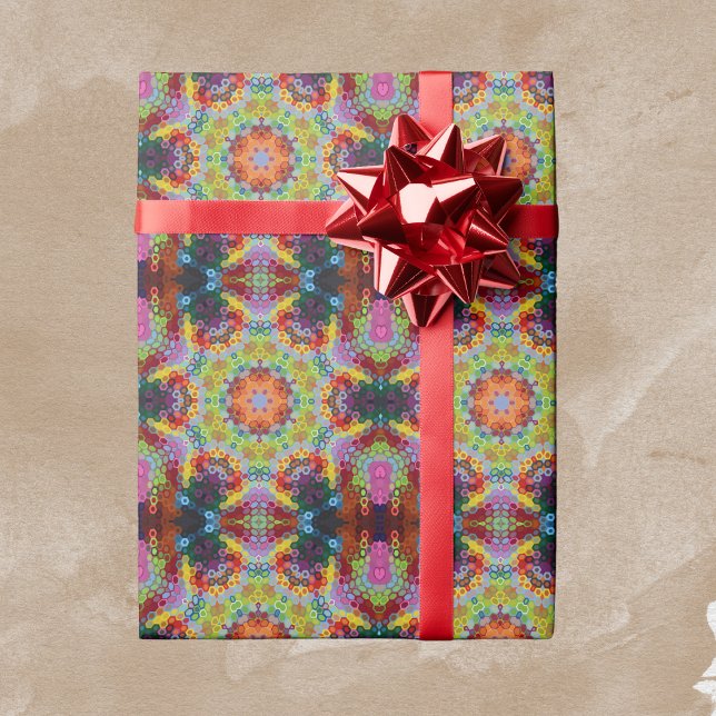 Hex Mandala Green Pink und Orange Geschenkpapier (Green Pink and Orange Hexagon Mandala Wrapping Paper by Wormhole Orbital)