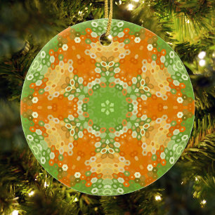 Hex Mandala Green und Orange Keramik Ornament