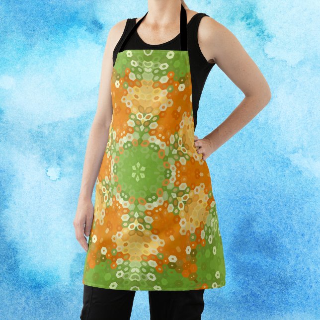 Hex Mandala Green und Orange Schürze (Green and Orange Hexagon Mandala Apron by Wormhole Orbital)