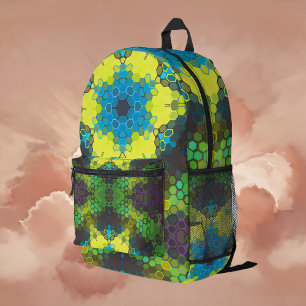 Hex Mandala Green Yellow und Blue Bedruckter Rucksack