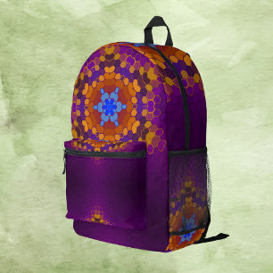 Hex Mandala Lila Orange und Blue Bedruckter Rucksack
