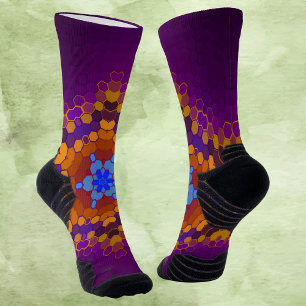 Hex Mandala Lila Orange und Blue Socken