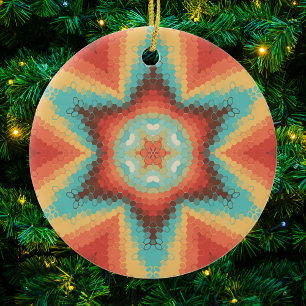 Hex Mandala Orange Blue und Yellow Keramik Ornament
