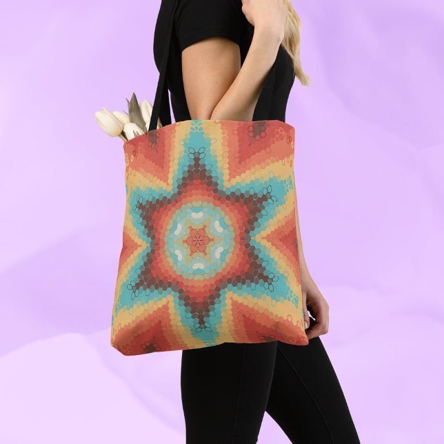 Hex Mandala Orange Blue und Yellow Tasche (Von Creator hochgeladen)