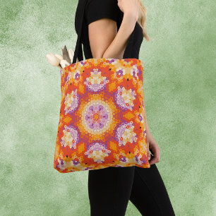Hex Mandala Orange Lila und weiß Tasche