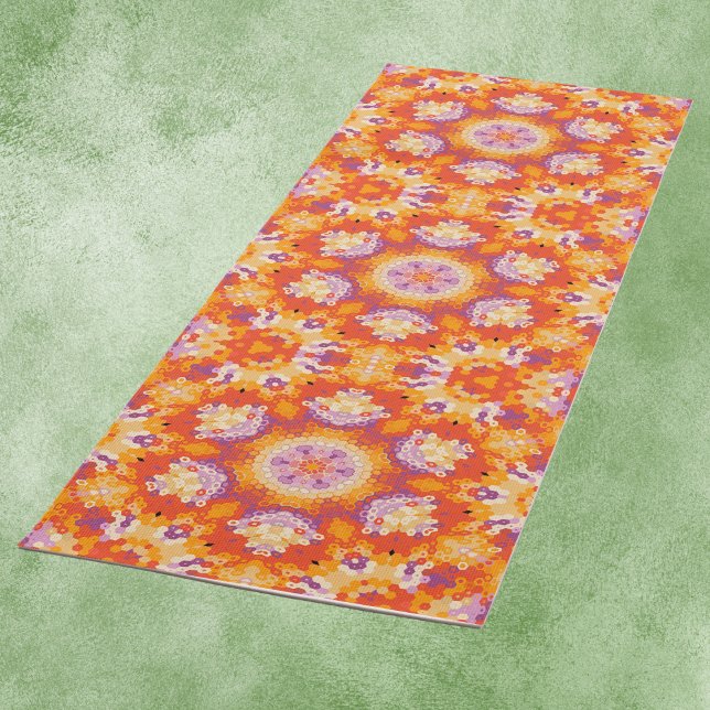 Hex Mandala Orange Lila und weiß Yogamatte (Orange Purple and White Hexagon Mandala Yoga Mat by Wormhole Orbital)