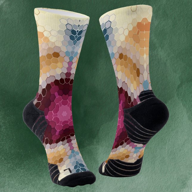 Hex Mandala Orange Pink und Blau Socken (Von Creator hochgeladen)