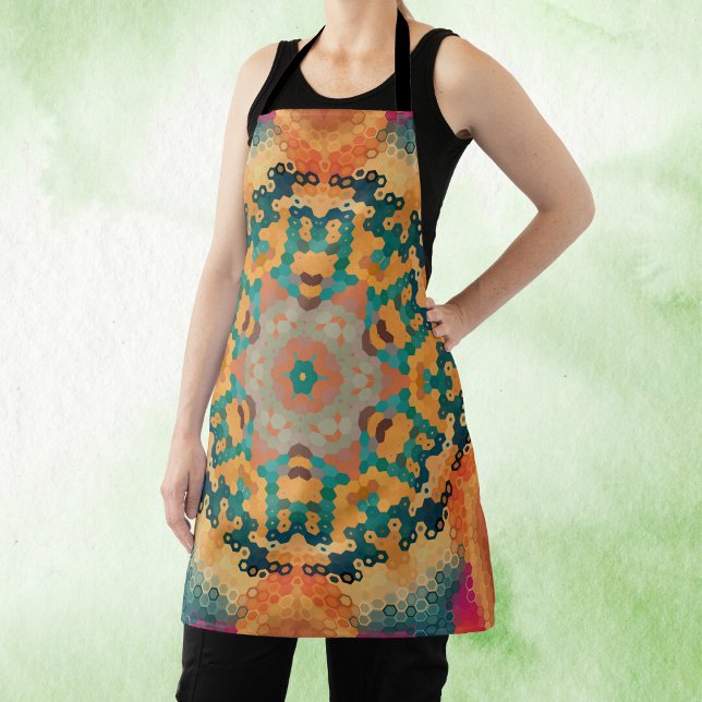 Hex Mandala Orange und Blue Schürze (Orange and Blue Hexagon Mandala Apron by Wormhole Orbital)