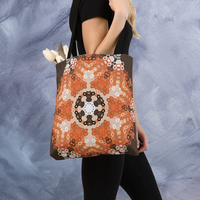 Hex Mandala Orange White und Brown Tasche (Von Creator hochgeladen)