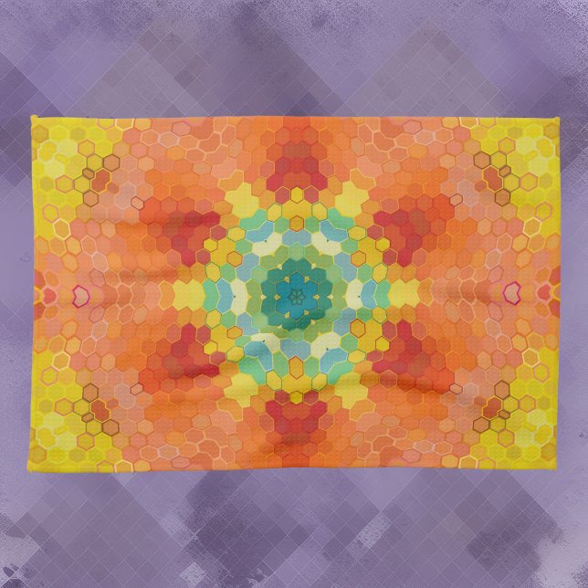 Hex Mandala Orange Yellow Red and Blue Geschirrtuch (Von Creator hochgeladen)