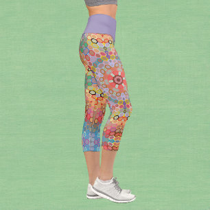 Hex Mandala Regenbogen Capri Leggings