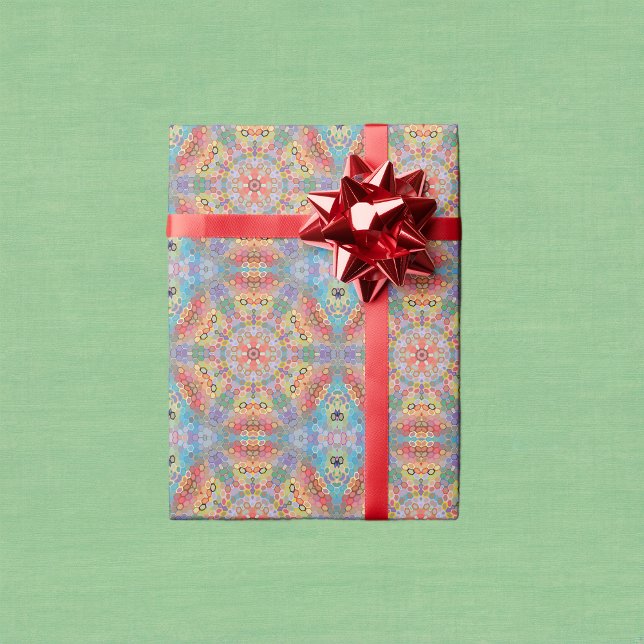 Hex Mandala Regenbogen Geschenkpapier (Rainbow Hexagon Mandala Wrapping Paper by Wormhole Orbital)