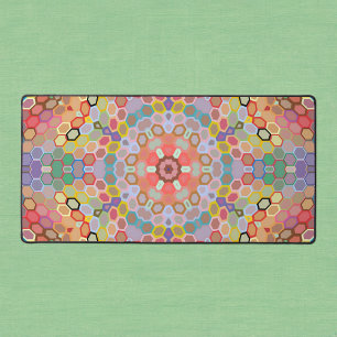 Hex Mandala Regenbogen Schreibtischunterlage
