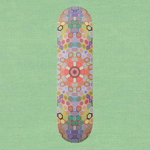 Hex Mandala Regenbogen Skateboard