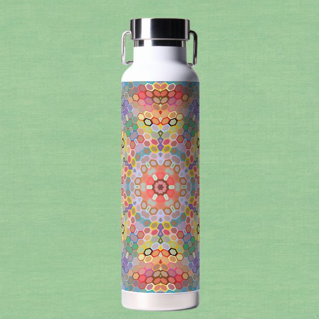 Hex Mandala Regenbogen Trinkflasche (Rainbow Hexagon Mandala Water Bottle by Wormhole Orbital)
