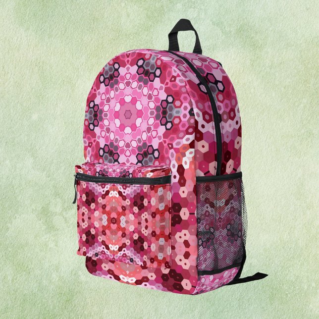 Hex Mandala Rosa und Weiß Bedruckter Rucksack (Von Creator hochgeladen)