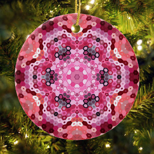 Hex Mandala Rosa und Weiß Keramik Ornament