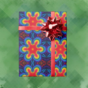 Hex Mandala Rot Gelb und Blau Geschenkpapier