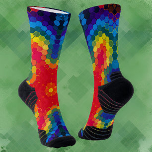Hex Mandala Rot Gelb und Blau Socken