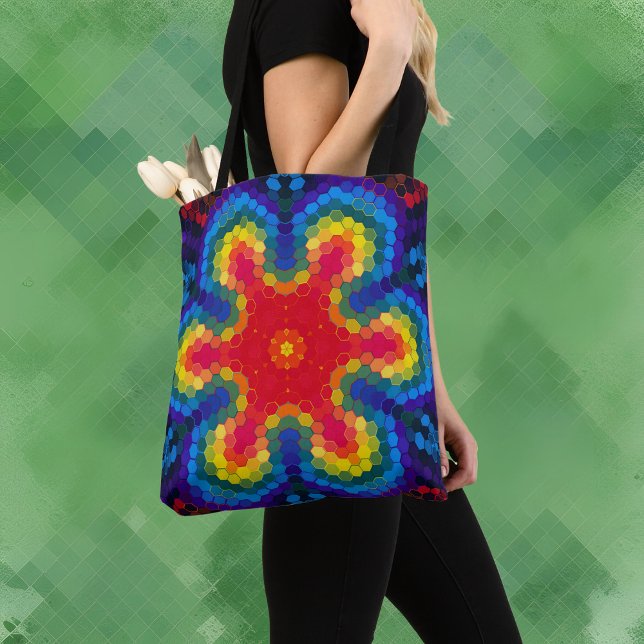 Hex Mandala Rot Gelb und Blau Tasche (Von Creator hochgeladen)