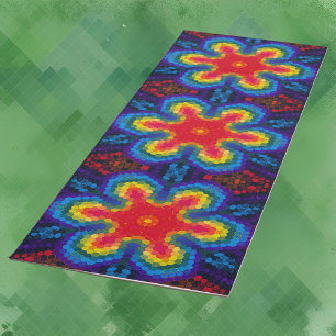 Hex Mandala Rot Gelb und Blau Yogamatte