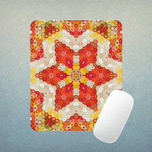 Hex Mandala Rot und Gelb Mousepad