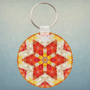 Hex Mandala Rot und Gelb Schlüsselanhänger