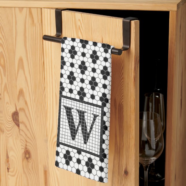 Hex Tile Print Monogram Küchentuch (Drittel gefaltet)