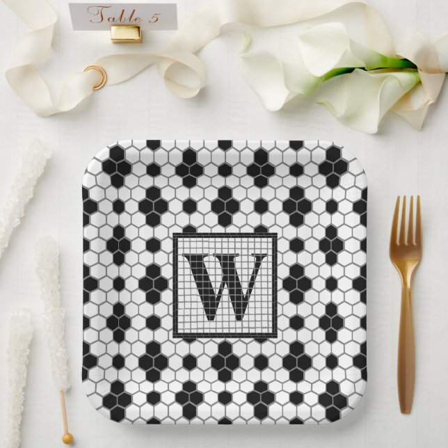Hex Tile Print Monogram Paper Plate Pappteller (Hochzeit)