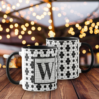 Hex Tile Print Monogram Tasse