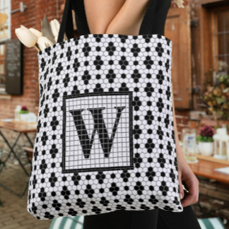 Hex Tile Print Monogram Totbeutel Tasche