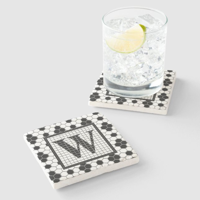 Hex Tile Print Monogram Untersetzer (Seitenansicht)