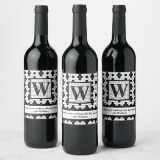 Hex Tile Print Monogram Wine Label Weinetikett