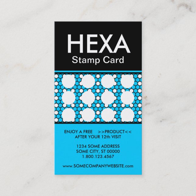 Hexa-Briefmarke-Karte (Farbanpassbar) Visitenkarte (Vorderseite)