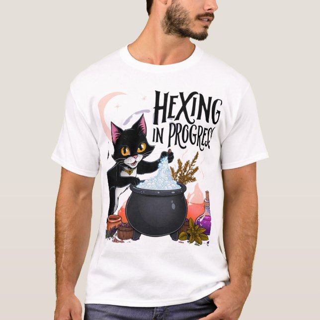 Hexage en cours T-shirt Chat - Chat noir en cuisin (Devant)