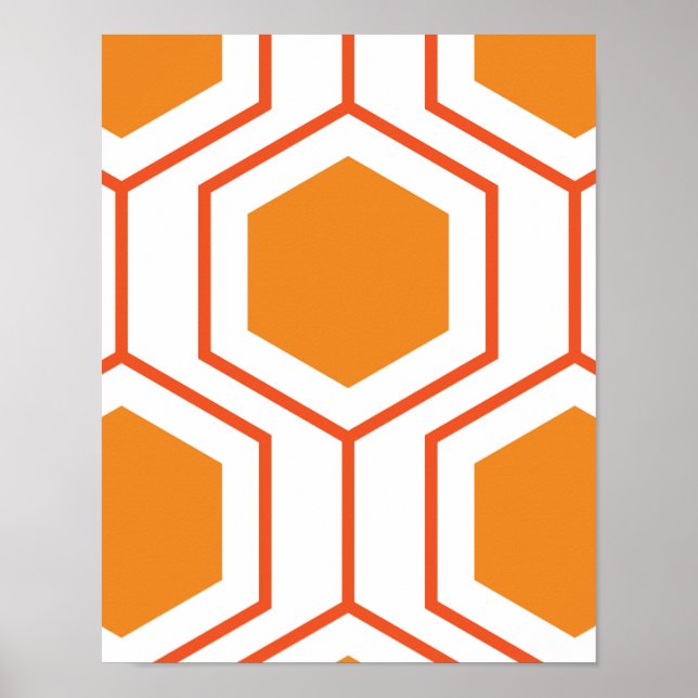 Hexagon abstract geometrical pattern in orange and poster (Vorne)