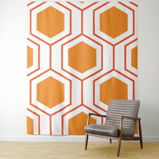 Hexagon abstract geometrical pattern in orange and wandteppich (Beispiel)