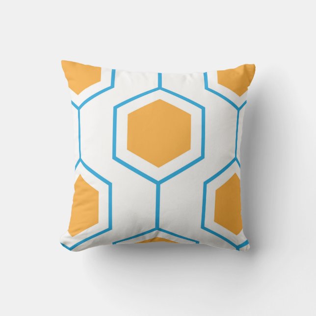 Hexagon abstraktes geometrisches Muster in orangef Kissen (Vorderseite)