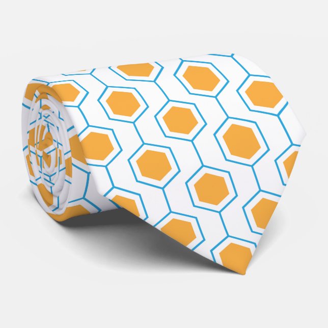 Hexagon abstraktes geometrisches Muster in orangef Krawatte (Gerollt)