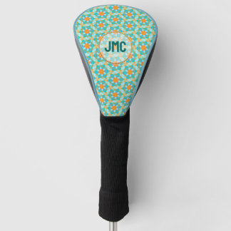 Hexagon Aqua Orange Monogram Golf Headcover