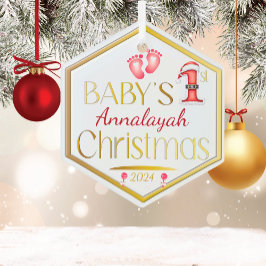 Hexagon Baby 1. Weihnachts Personalisiert Keepake  Ornament Aus Glas
