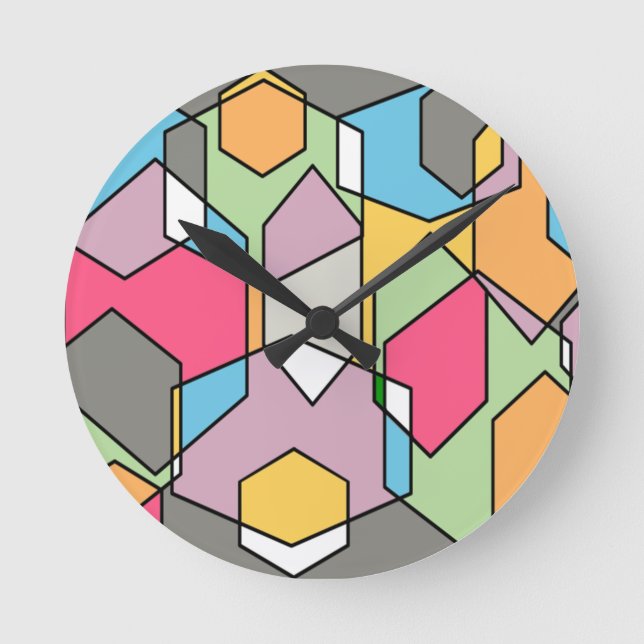 Hexagon Bauhaus - Pastels Runde Wanduhr (Vorderseite)