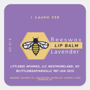 HEXAGON Bienenwachs Lavendel LIP BALM mit BEE Quadratischer Aufkleber