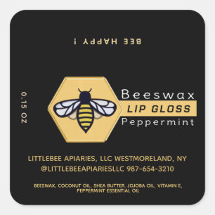 HEXAGON Bienenwachs Peppermint LIP GLOSS mit BEE Quadratischer Aufkleber