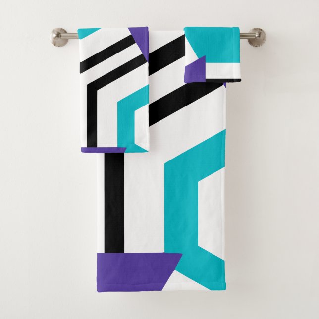 Hexagon-Blau-lila Badhandtuch Set (Insitu)