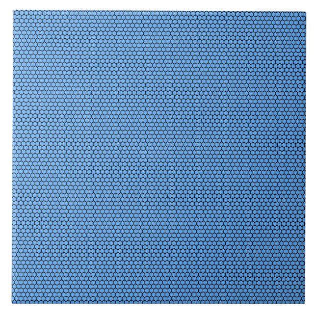 Hexagon Blue Black Pattern Fliese (Vorderseite)