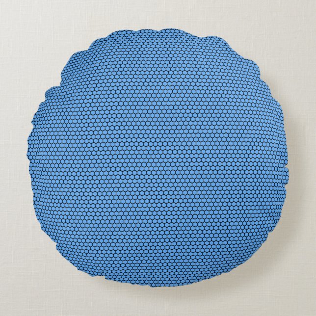 Hexagon Blue Black Pattern Rundes Kissen (Vorderseite)