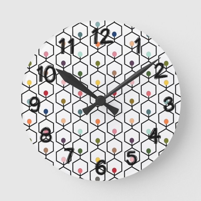 Hexagon Chains Runde Wanduhr (Vorderseite)